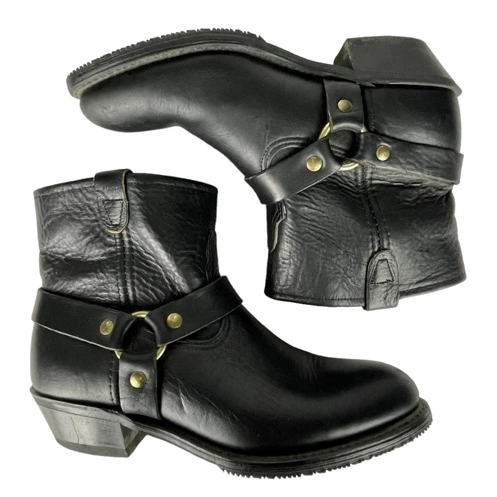 DOUBLE H BOOT CO. LADIES HARNESS 5026 ALMOND TOE SHORT LEATHER MOTORCYCLE BOOTS - Picture 2 of 14